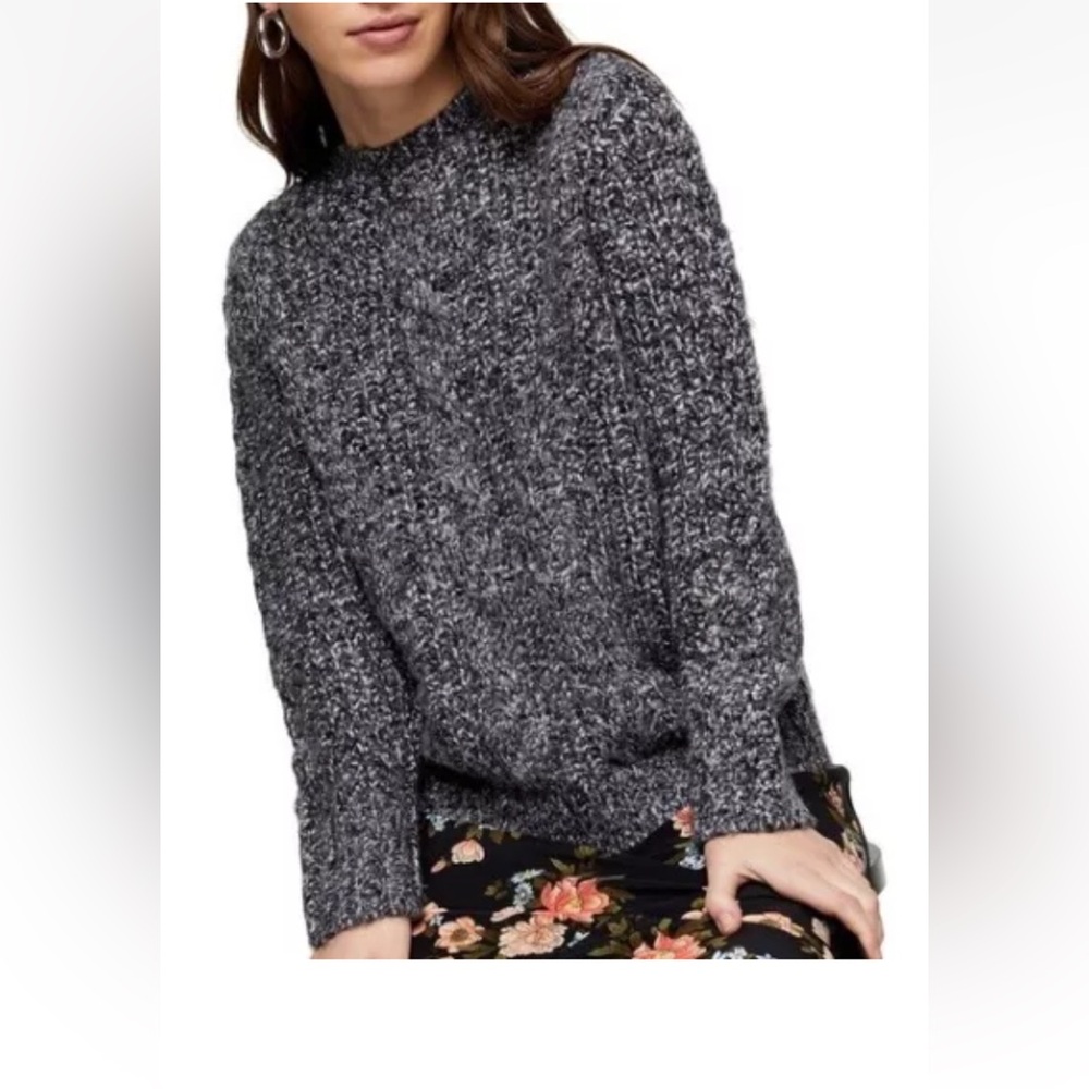 Topshop NWT Size S Vertical Cable Crewneck Sweater Marled Chunky $68